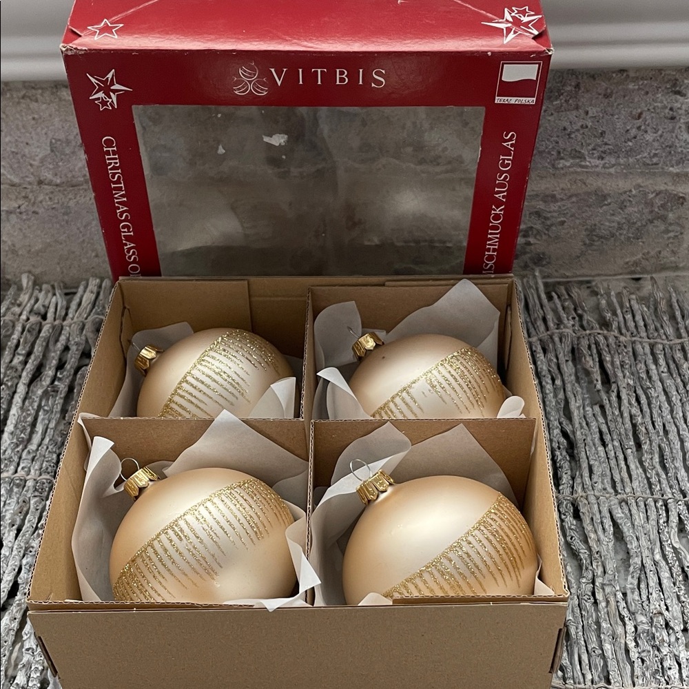 NIB Vitbis Christmas Glass Ornaments Lot of 4